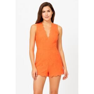 NEW- NWT Bebe Orange Lace Scallop Romper Size 6